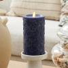 imageLuminara Embossed Fish Scale Flameless LED Candle Cornflower 325quot x 65quot Moving Flame Pillar Battery Operated with Timer IndoorMidnight Blue