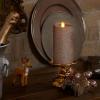 imageLuminara Realistic LED Moving Flame Pillar Candle Gold Metallic Glitter 3quot x 4quot Inch Battery Operated wRemote Indoor Outdoor Timer FunctionYellow