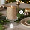 imageLuminara Realistic LED Moving Flame Pillar Candle Gold Metallic Glitter 3quot x 4quot Inch Battery Operated wRemote Indoor Outdoor Timer FunctionYellow