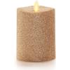 imageLuminara Realistic LED Moving Flame Pillar Candle Gold Metallic Glitter 3quot x 4quot Inch Battery Operated wRemote Indoor Outdoor Timer FunctionYellow