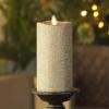 imageLuminara Realistic LED Moving Flame Pillar Candle Gold Metallic Glitter 3quot x 4quot Inch Battery Operated wRemote Indoor Outdoor Timer FunctionYellow