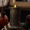 imageLuminara Skeleton Hands Flameless LED Candle Black ampamp Gold 3quot x 65quot Moving Flame Pillar Battery Operated Timer Real Wax Halloween Gothic Home DecorSpider Web