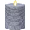 imageLuminara Realistic LED Moving Flame Pillar Candle Gold Metallic Glitter 3quot x 4quot Inch Battery Operated wRemote Indoor Outdoor Timer FunctionHorizontal Silver
