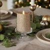 imageLuminara Realistic LED Moving Flame Pillar Candle Gold Metallic Glitter 3quot x 4quot Inch Battery Operated wRemote Indoor Outdoor Timer FunctionYellow