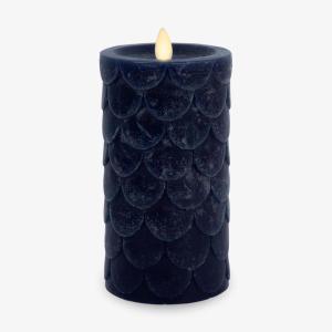imageLuminara Embossed Fish Scale Flameless LED Candle Cornflower 325quot x 65quot Moving Flame Pillar Battery Operated with Timer IndoorMidnight Blue
