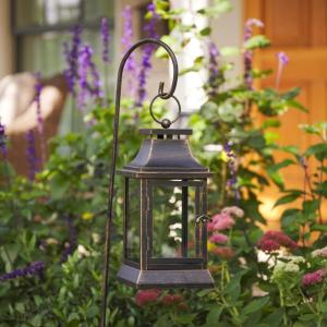 imageLuminara Heritage Lantern ampamp Shepherds Hook Hanger  Metal ampamp Glass Plastic Free  No Batteries  Use wLuminara Outdoor Flameless Flickering Candles Sold Separately  12quot x 6quot x 38quot  BlackBronze