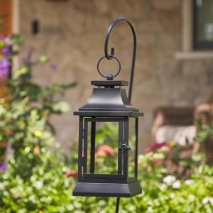 imageLuminara Heritage Lantern ampamp Shepherds Hook Hanger  Metal ampamp Glass Plastic Free  No Batteries  Use wLuminara Outdoor Flameless Flickering Candles Sold Separately  12quot x 6quot x 38quot  BlackBlack