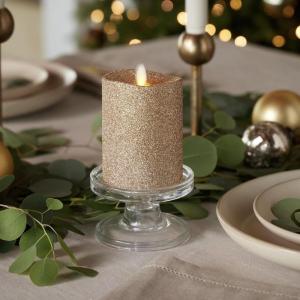 imageLuminara Realistic LED Moving Flame Pillar Candle Gold Metallic Glitter 3quot x 4quot Inch Battery Operated wRemote Indoor Outdoor Timer FunctionYellow