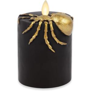 imageLuminara Skeleton Hands Flameless LED Candle Black ampamp Gold 3quot x 65quot Moving Flame Pillar Battery Operated Timer Real Wax Halloween Gothic Home DecorSpider