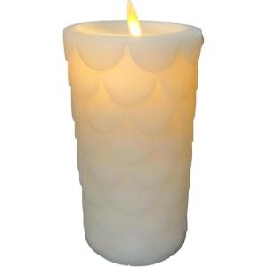 imageLuminara Flameless LED Candle Embedded Moving Flame Pillar Unscented Real Wax with Recessed Edge Remote Ready Timer Marshmallow 65inch