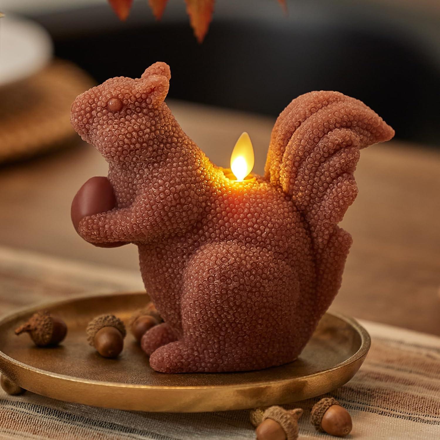 imageLuminara Flameless Home Decor  Squirrel Figural LED Candle Natural Color Tortoise Shell 6quot x 56quot Real Wax Moving Flame Battery Operated wTimer