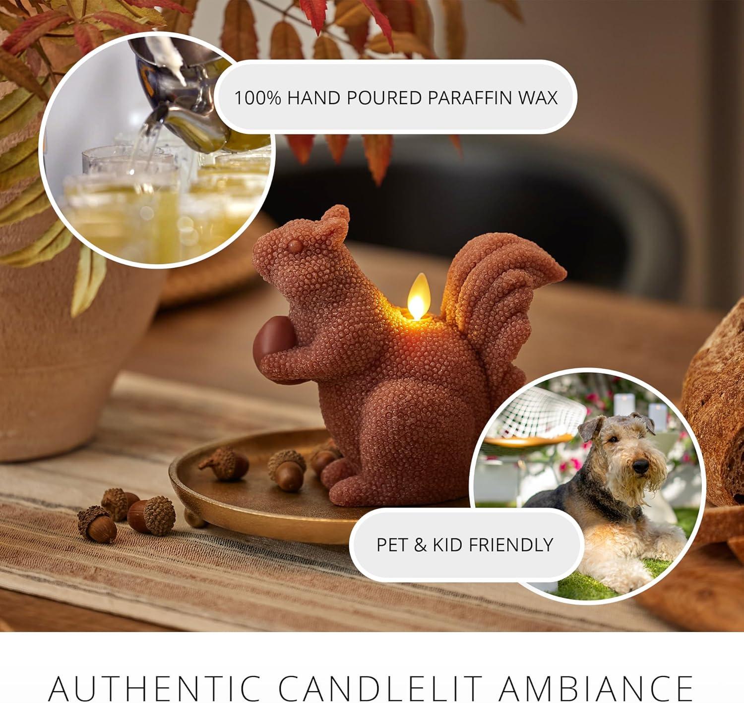 imageLuminara Flameless Home Decor  Squirrel Figural LED Candle Natural Color Tortoise Shell 6quot x 56quot Real Wax Moving Flame Battery Operated wTimer