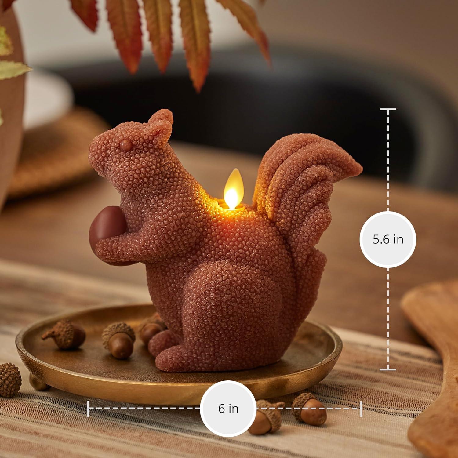 imageLuminara Flameless Home Decor  Squirrel Figural LED Candle Natural Color Tortoise Shell 6quot x 56quot Real Wax Moving Flame Battery Operated wTimer