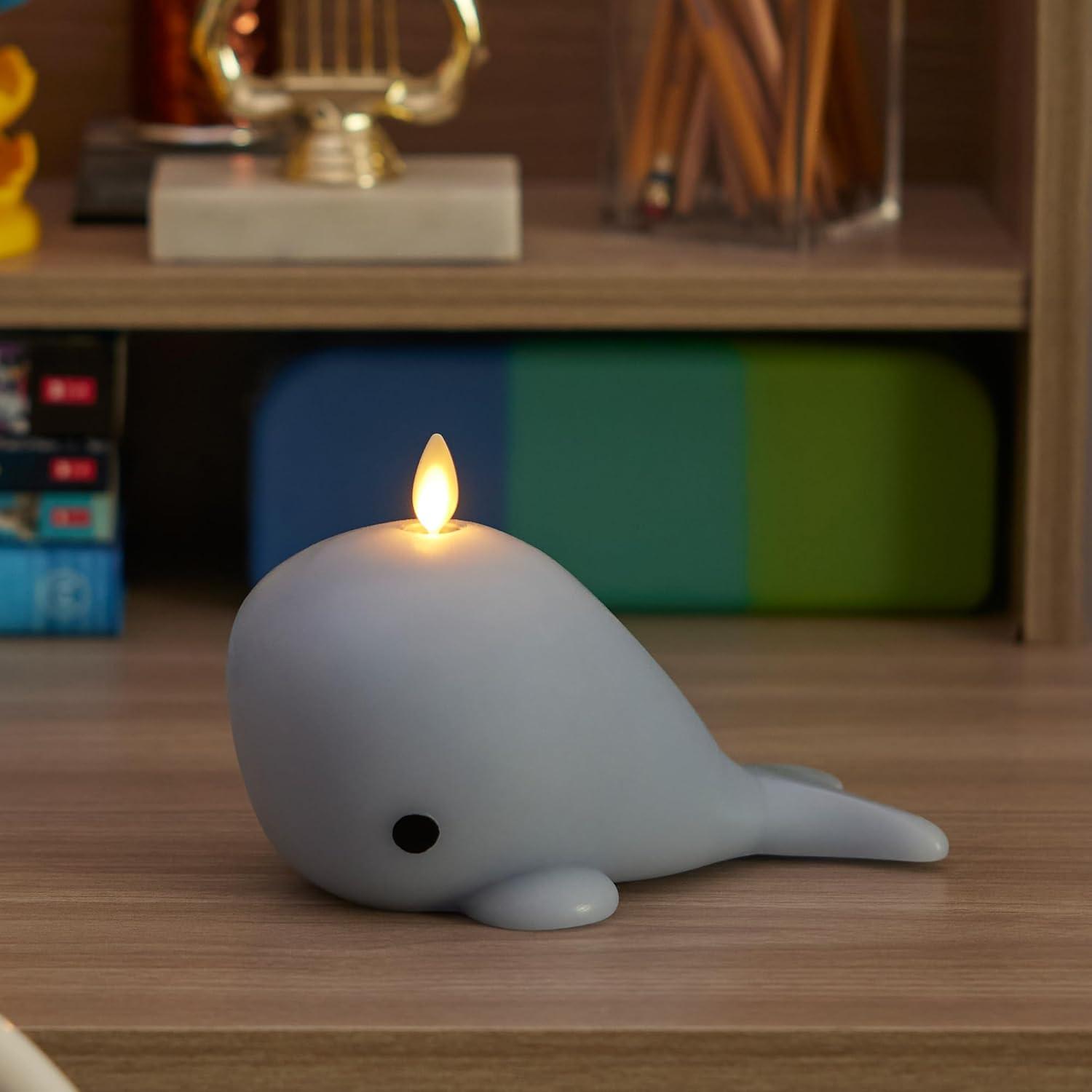 imageLuminara Flameless Home Decor  Whale Figural LED Candle Natural Color Blue 66quot x 43quot Real Wax Moving Flame Battery Operated wTimer Indoor Use