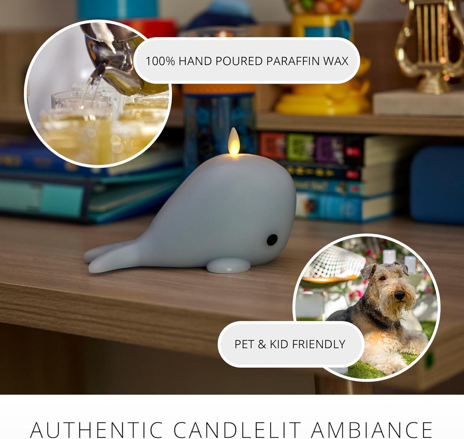 imageLuminara Flameless Home Decor  Whale Figural LED Candle Natural Color Blue 66quot x 43quot Real Wax Moving Flame Battery Operated wTimer Indoor Use