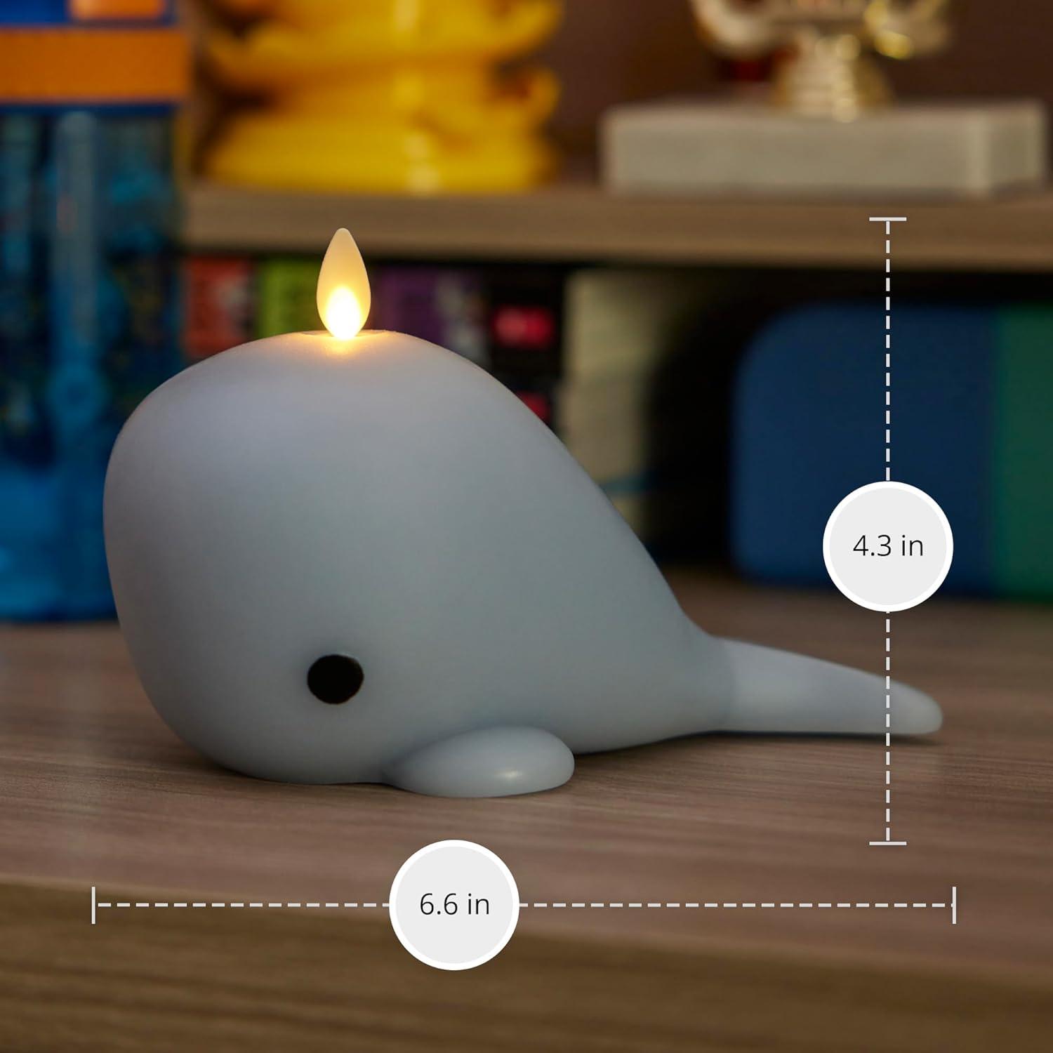 imageLuminara Flameless Home Decor  Whale Figural LED Candle Natural Color Blue 66quot x 43quot Real Wax Moving Flame Battery Operated wTimer Indoor Use