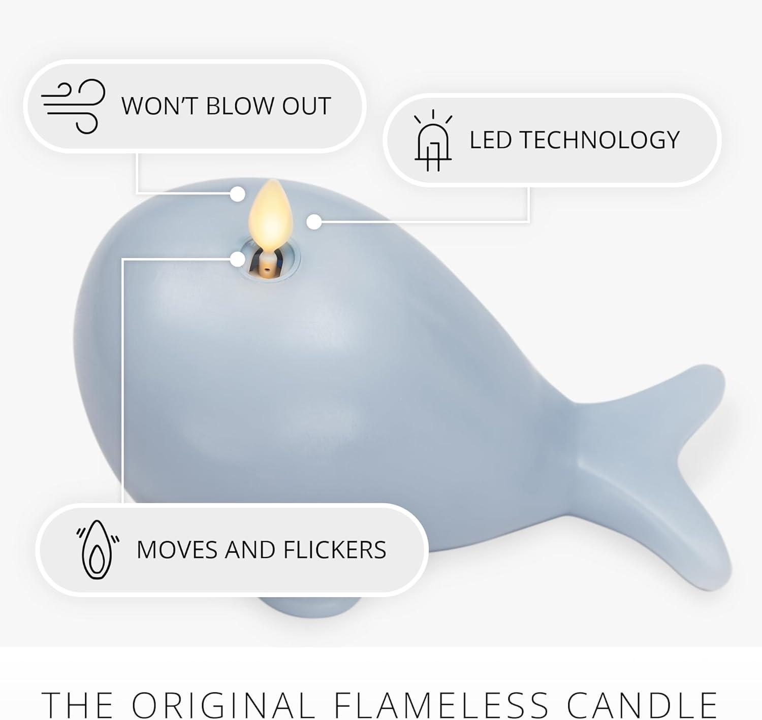 imageLuminara Flameless Home Decor  Whale Figural LED Candle Natural Color Blue 66quot x 43quot Real Wax Moving Flame Battery Operated wTimer Indoor Use