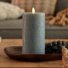 imageLuminara Seaglass Rechargeable Flameless LED Candle Silver Blue 3quot x 65quot Moving Flame Pillar Timer USB TypeC Charging Cable Unscented Real WaxSilver Blue