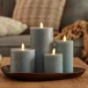 imageLuminara Seaglass Rechargeable Flameless LED Candle Silver Blue 3quot x 65quot Moving Flame Pillar Timer USB TypeC Charging Cable Unscented Real WaxSilver Blue