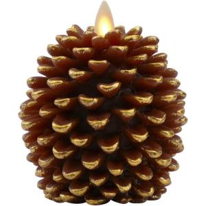 imageLuminara Pine Cone Candles Flameless Candles Unscented Brown with Timer