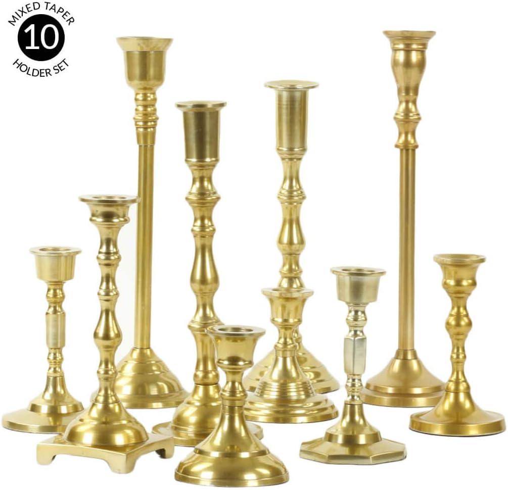imageKoyal Wholesale Vintage Gold Mixed Taper Holders Set of 10 Mismatched Candlesticks Set Bohemian Decorative Candle SetGold