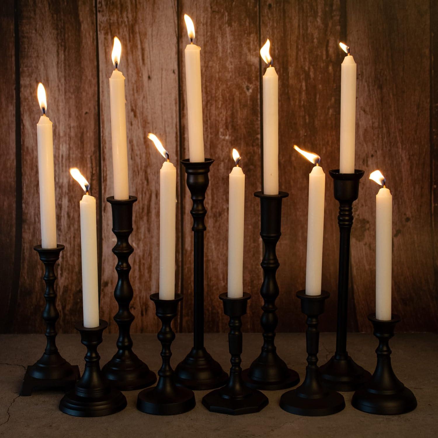 imageKoyal Wholesale Vintage Gold Mixed Taper Holders Set of 10 Mismatched Candlesticks Set Bohemian Decorative Candle SetMatte Black