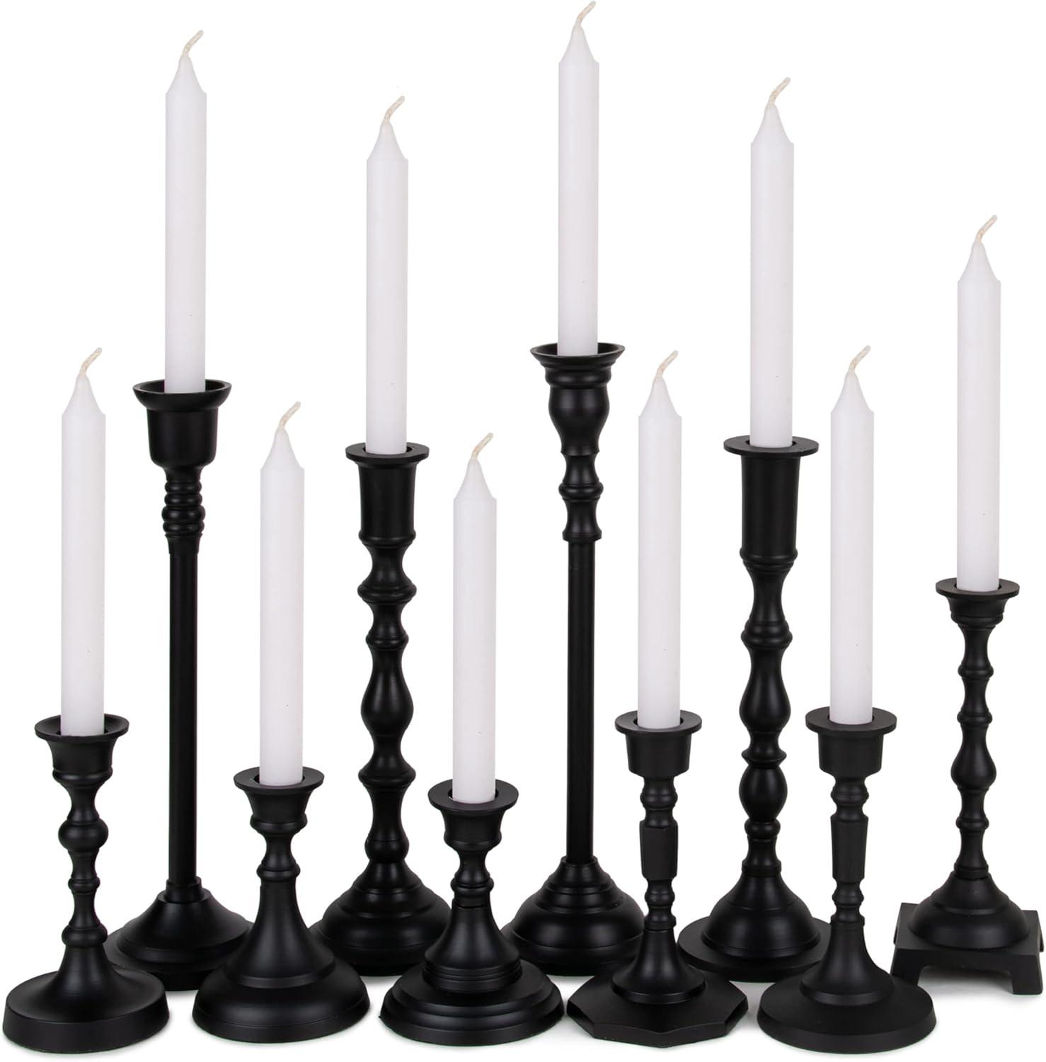 imageKoyal Wholesale Vintage Gold Mixed Taper Holders Set of 10 Mismatched Candlesticks Set Bohemian Decorative Candle SetMatte Black