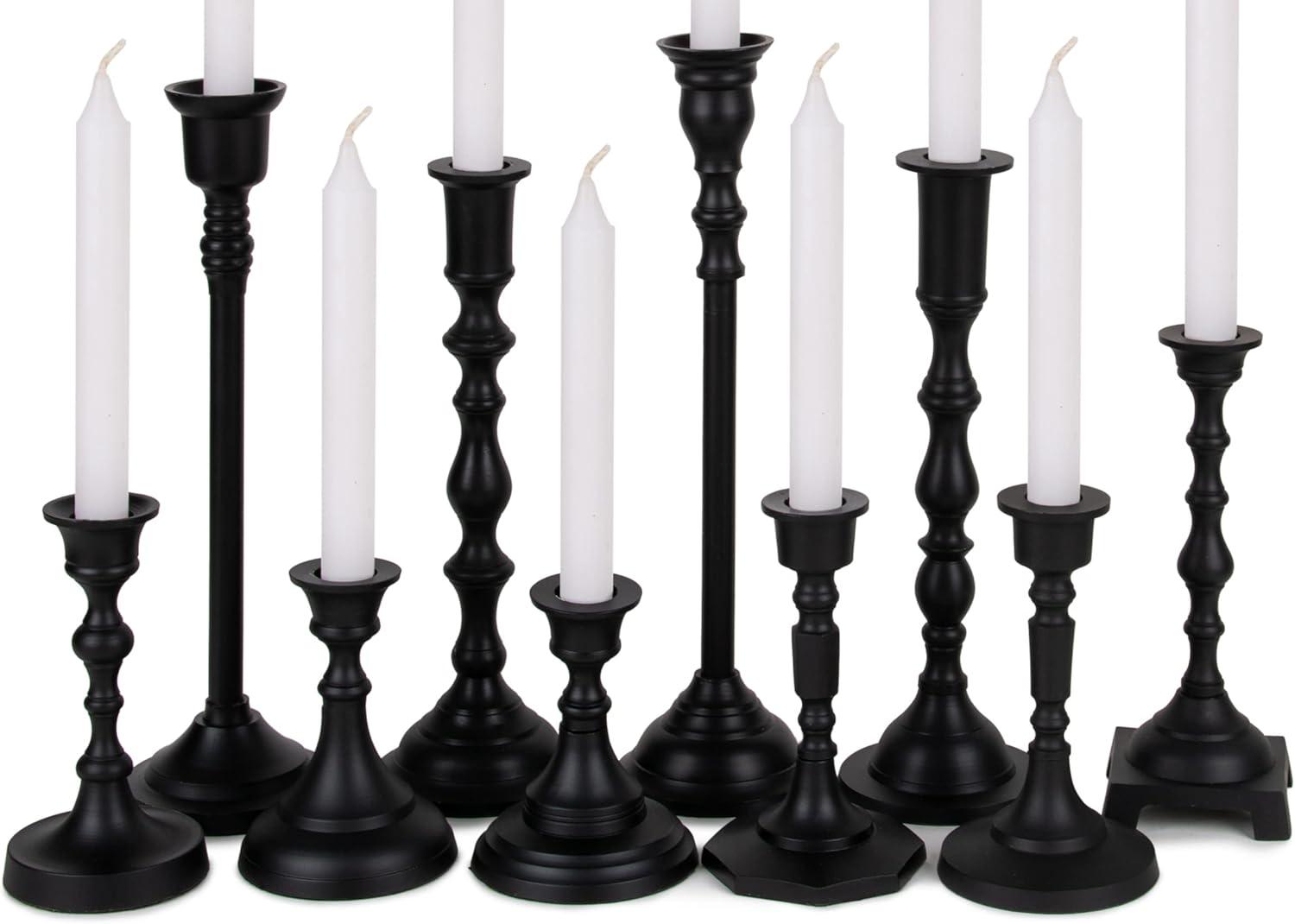 imageKoyal Wholesale Vintage Gold Mixed Taper Holders Set of 10 Mismatched Candlesticks Set Bohemian Decorative Candle SetMatte Black
