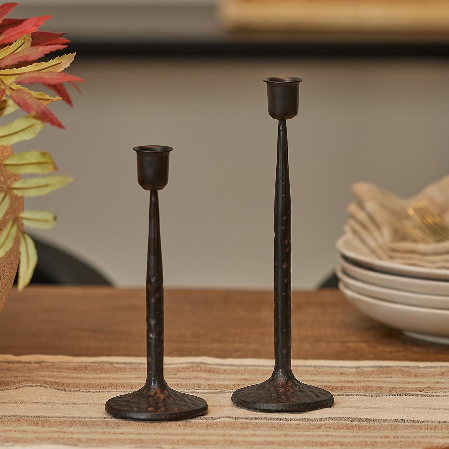 imageLuminara Wrought Iron Taper Candlestick Holder  Vintage Antique Black 825quot Home Decor Elegant Dining Table Centerpiece for Moving Flame Candles