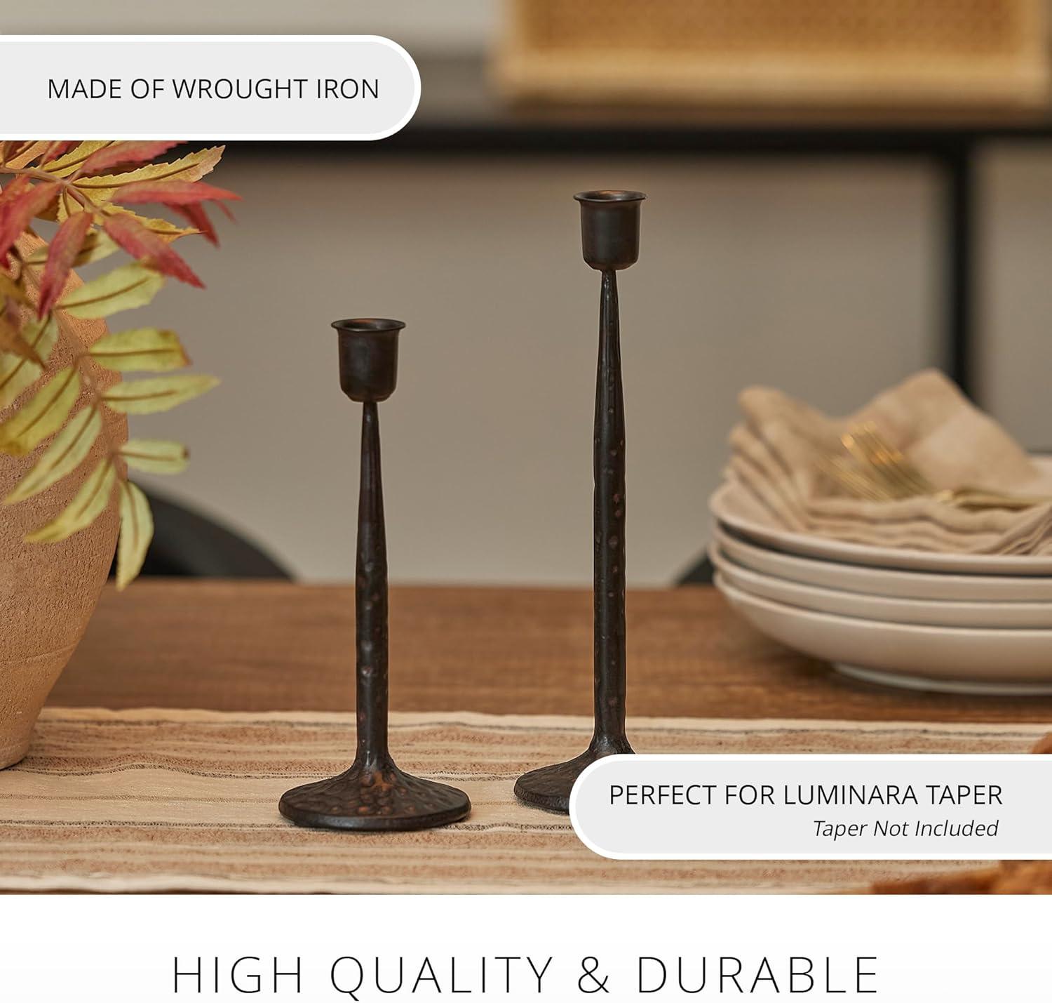 imageLuminara Wrought Iron Taper Candlestick Holder  Vintage Antique Black 825quot Home Decor Elegant Dining Table Centerpiece for Moving Flame Candles