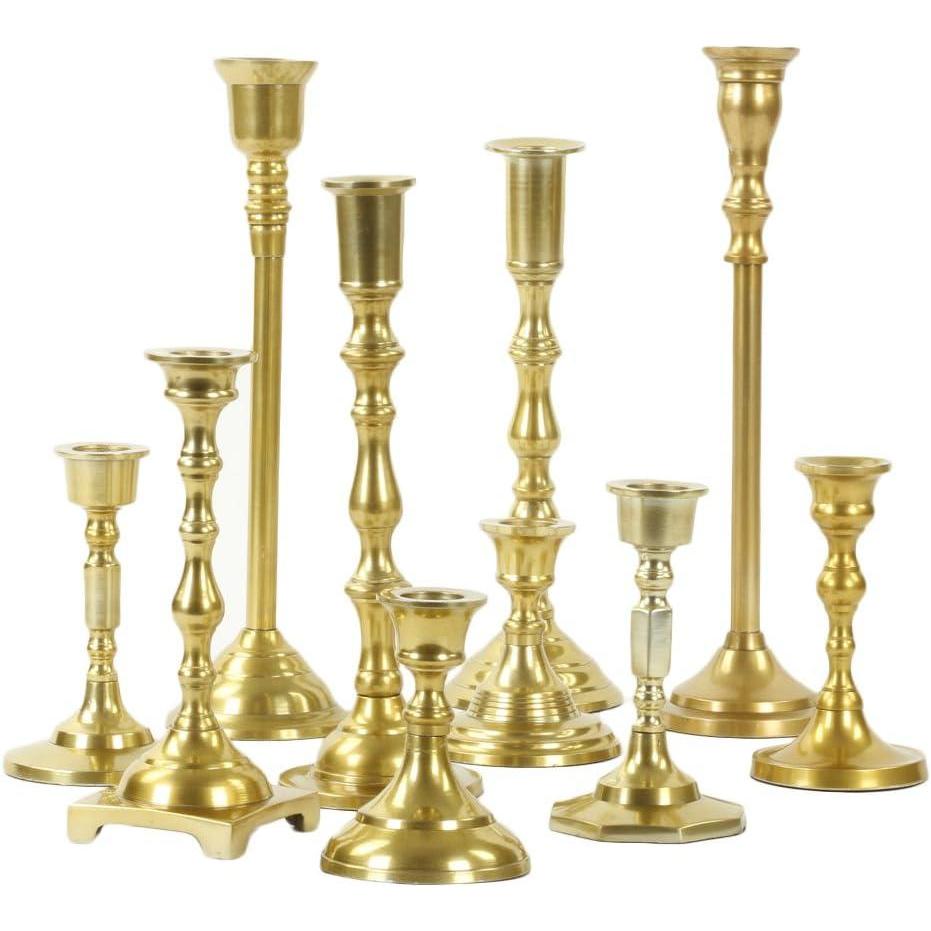 imageKoyal Wholesale Vintage Gold Mixed Taper Holders Set of 10 Mismatched Candlesticks Set Bohemian Decorative Candle SetGold