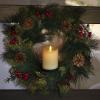 imageLuminara 18quot Holiday Wreath ampamp Centerpiece wRed Berries Ivory Melted Top Flameless LED Candle 3quot x 45quot Unscented Paraffin Wax Front Door Decor