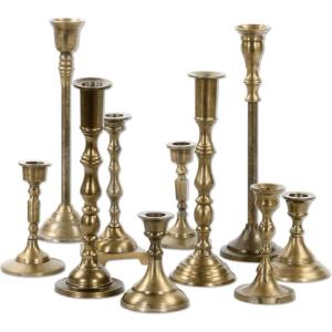 imageKoyal Wholesale Vintage Gold Mixed Taper Holders Set of 10 Mismatched Candlesticks Set Bohemian Decorative Candle SetAssorted gold pink