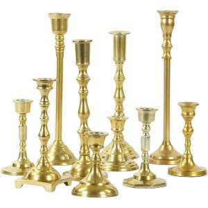 imageKoyal Wholesale Vintage Gold Mixed Taper Holders Set of 10 Mismatched Candlesticks Set Bohemian Decorative Candle SetGold