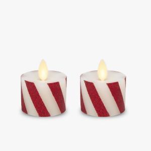 imageLuminara 2Pack Moving Flame LED Flameless Tealight 14quot x 2quot Battery Operated Plastic LED Flameless Tea Light Smooth Candy Cane Red
