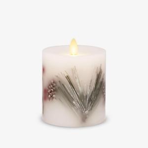 imageLuminara Embedded Flameless LED Candle  Red Berry 35quot x 45quot  Moving Flame Pillar Battery Operated Timer Real Wax Unscented SafePine Berries