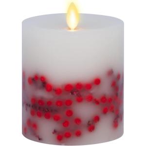 imageLuminara Embedded Flameless LED Candle  Red Berry 35quot x 45quot  Moving Flame Pillar Battery Operated Timer Real Wax Unscented SafeRowan Berries
