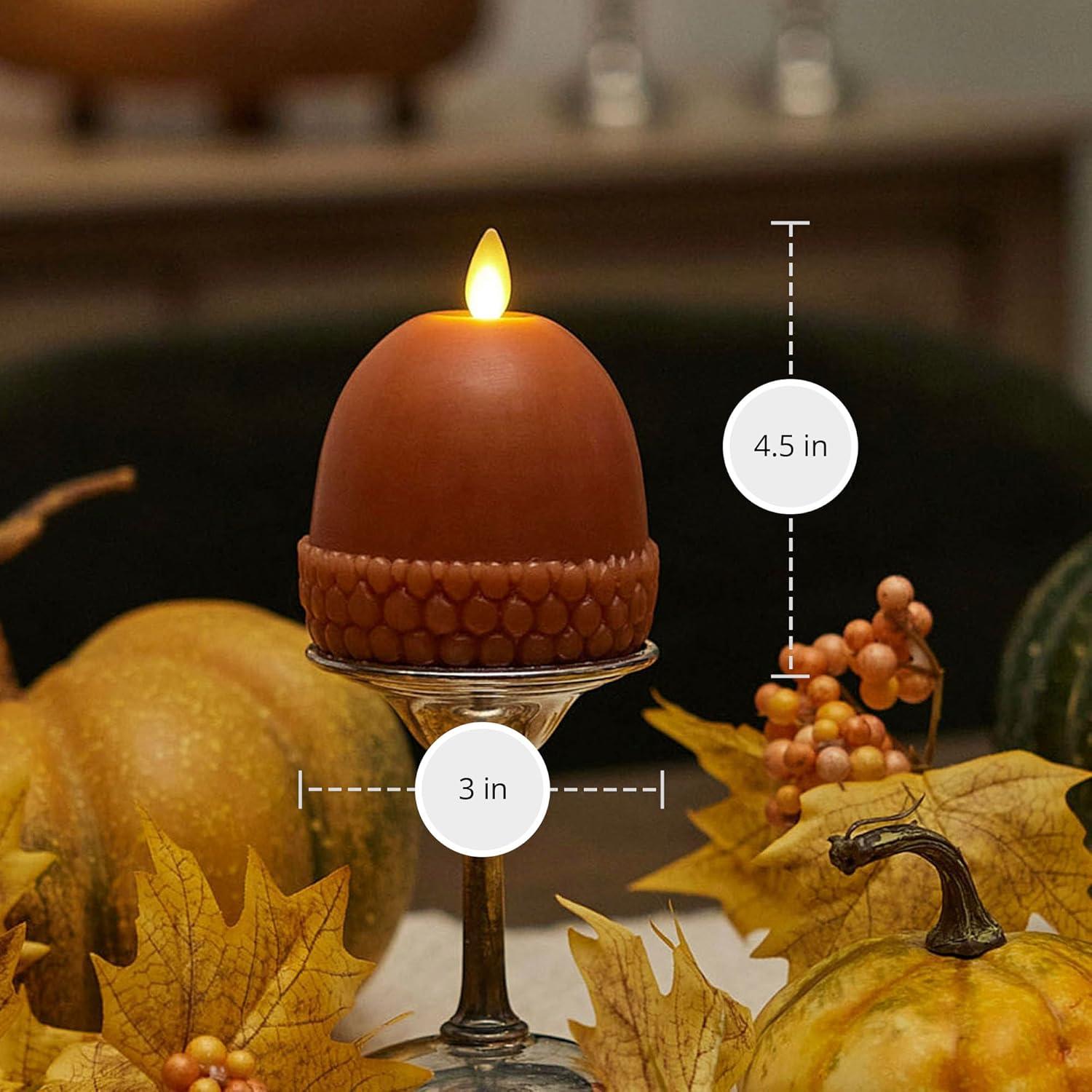 imageLuminara Flameless Fall Harvest Decor  Acorn Figural LED Candle Natural Color Brown 3quot x 45quot Real Wax Moving Flame Battery Operated wTimer Indoor Use