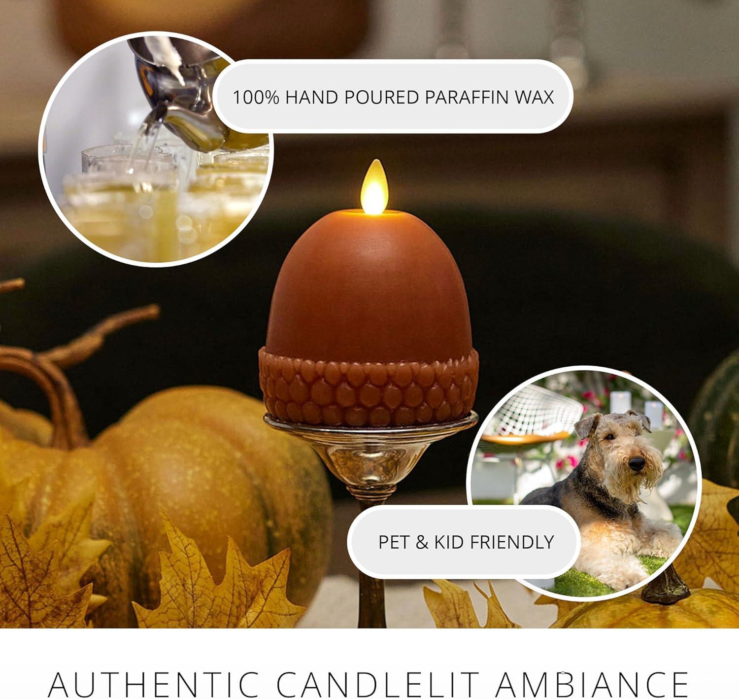 imageLuminara Flameless Fall Harvest Decor  Acorn Figural LED Candle Natural Color Brown 3quot x 45quot Real Wax Moving Flame Battery Operated wTimer Indoor Use