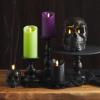 imageLuminara Set of 3 Halloween MultiColor and Size Flameless LED Candle Pillars with 10Button Remote Control Scalloped Edge Unscented Real Wax Timer