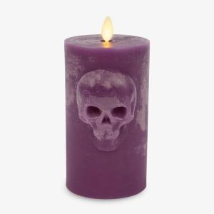 imageLuminara Chalky Skull LED Candle Dark Chocolate Moving Flame Gothic Halloween Decor Battery Operated Flameless Unscented Wax Timer IndoorImperial Purple