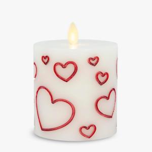 imageLuminara Debossed Hearts Pillar Candle Metallic Magenta  Patented Flickering Flameless Technology  Valentines Day Collection  Remote Ready  45quotPearl Ivory Red Metallic