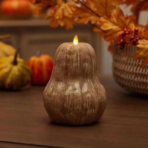 imageLuminara Flameless Fall Harvest Decor  Gourd Figural LED Candle Orange Natural Color 53quot x 75quot Real Wax Moving Flame Battery Operated wTimer