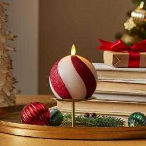 imageLuminara  Flameless Holiday Crystal Beads Glitter Sphere Candle  Spring Lake  Pack of 14x425  Auto Timer Builtin 5Hour Timer Indoor UseCandy Cane Red