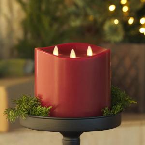imageLuminara TriFlame Grand Flameless Candle 58quot x 57quot Moving Flame LED Candle Melted Top Unscented Real Wax BurgundyBurgundy
