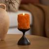 imageLuminara Embossed Leaves Flameless Pillar Marmalade Moving Flame LED Candle Real Wax Unscented Battery Operated 35quot x 45quot