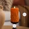 imageLuminara Embossed Leaves Flameless Pillar Marmalade Moving Flame LED Candle Real Wax Unscented Battery Operated 35quot x 65quot
