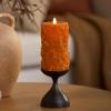 imageLuminara Embossed Leaves Flameless Pillar Marmalade Moving Flame LED Candle Real Wax Unscented Battery Operated 35quot x 65quot