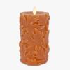 imageLuminara Embossed Leaves Flameless Pillar Marmalade Moving Flame LED Candle Real Wax Unscented Battery Operated 35quot x 65quot