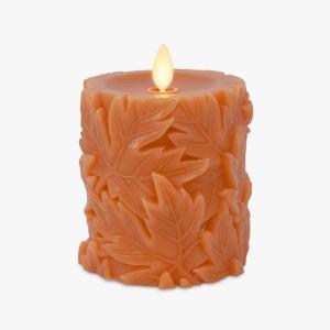imageLuminara Embossed Leaves Flameless Pillar Marmalade Moving Flame LED Candle Real Wax Unscented Battery Operated 35quot x 45quot